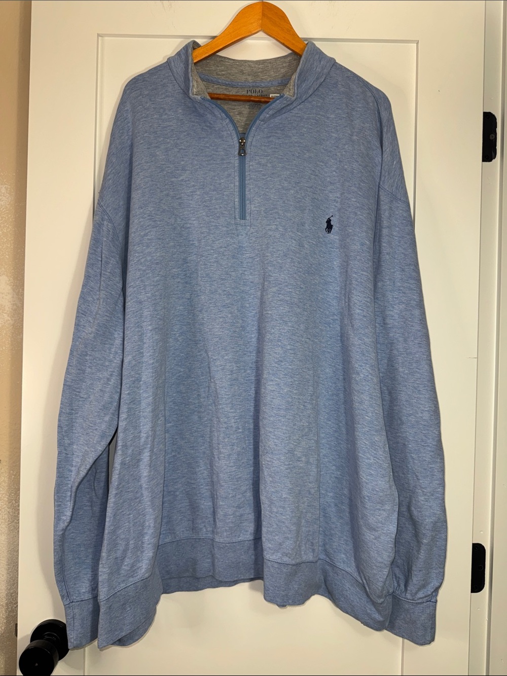 Polo by Ralph Lauren Heathered Sky Blue Quarter-Zip Pullover Sz 3XL cotton blend